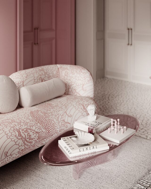 organically-shaped-pink-lucite-coffee-table